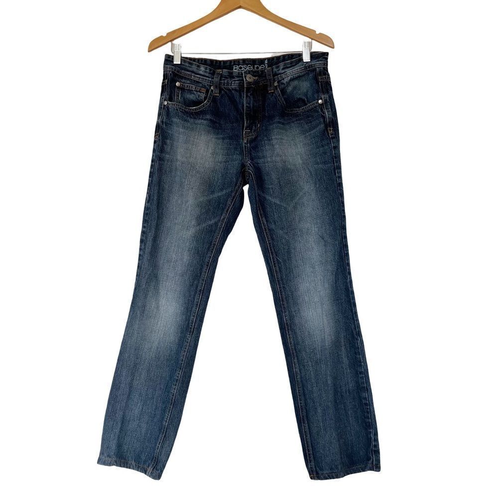 Baseline Dark Wash Medium Rise Straight Leg 100% Cotton‎ Denim Jeans